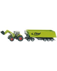 Claas z ładowaczem, wózkiem Dolly i naczepą Fliegl Siku 1:50 1949