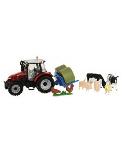 Massey Ferguson 5613 z chwytakiem, belami i zwierzętami 