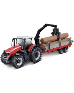 Massey Ferguson 8740 S z przyczepą do pni i żurawiem