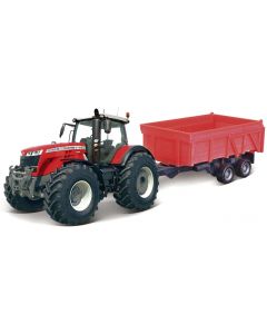 Traktor Massey Ferguson 8740 S z przyczepą dwuosiową Bburago BU31662