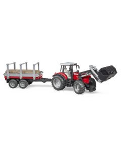 Massey Ferguson 7480 z ładowaczem i przyczepą do drewna